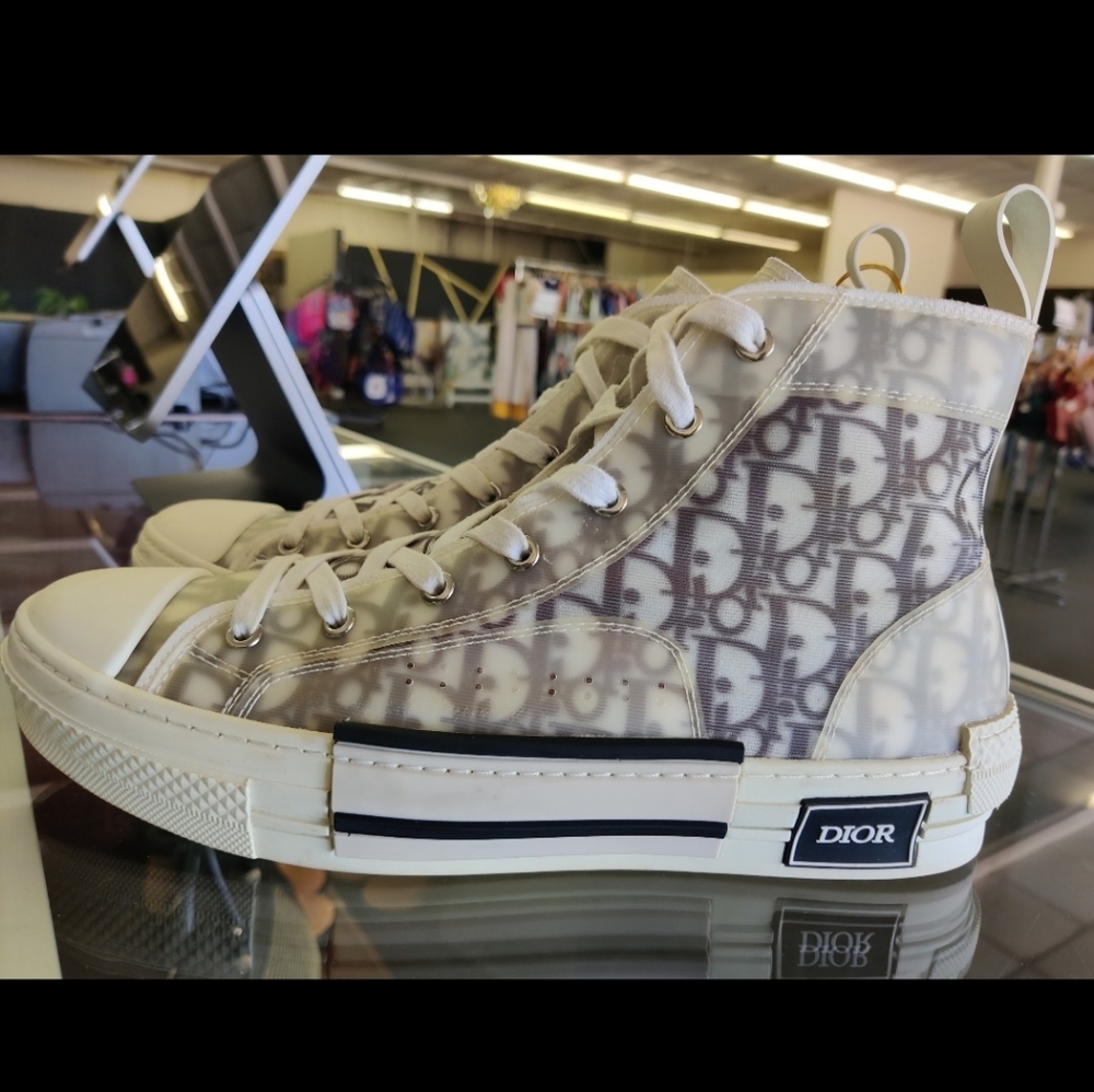 Dior Monogram High-Top Sneakers in Cream and Black Size 44/ 10.5-11 US